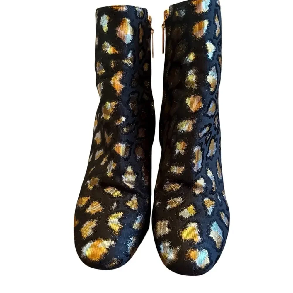 Saint Laurent Loulou Jacquard Leopard Metallic Accent Ankle Boots EU 37.5 US 7.5